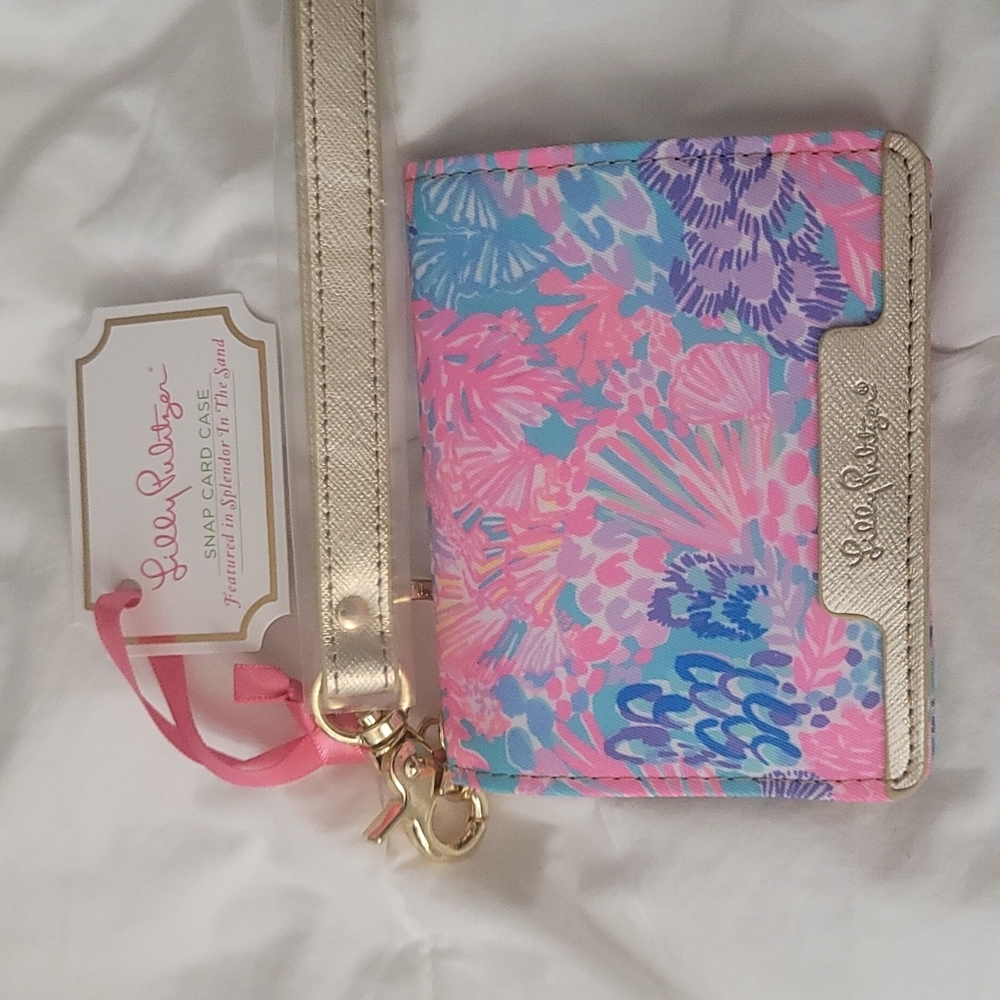 Lilly Pulitzer credit card and ID case with wristlet, and key ring.